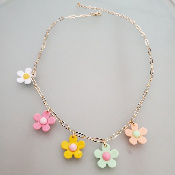 NEW Multi Retro Flower Daisy Daisies Link Necklace - Picture 3 of 7
